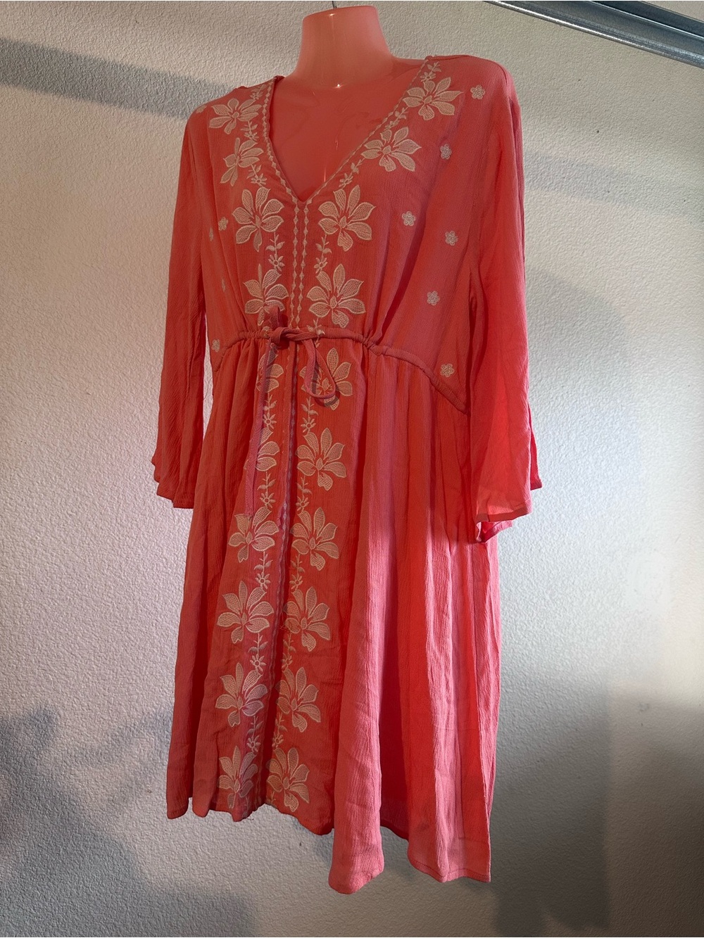 Umgee Coral Tunic with White Floral Embroidery Detail